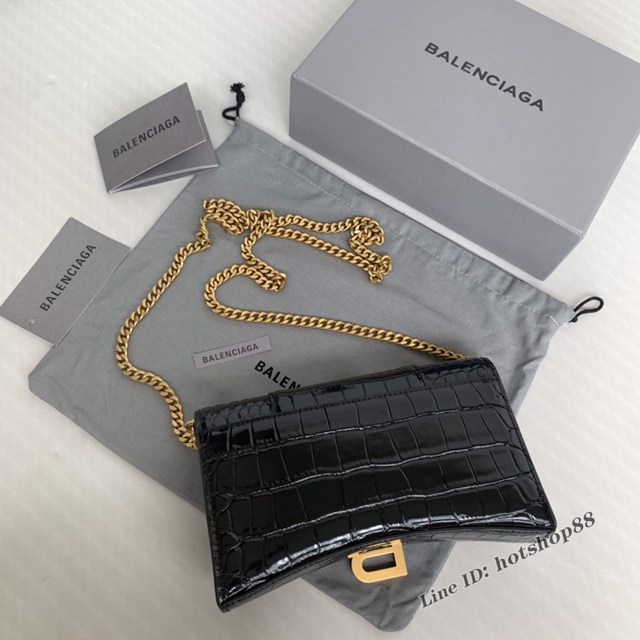 Balenciaga專櫃爆款鱷魚紋黑色金扣Hourglass mini鏈帶包 巴黎世家鏈條沙漏包 fyj1470